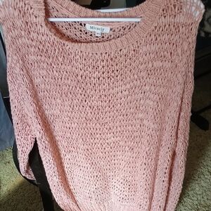 Miracle Open-Weave Crewneck Sweater in Soft Pink